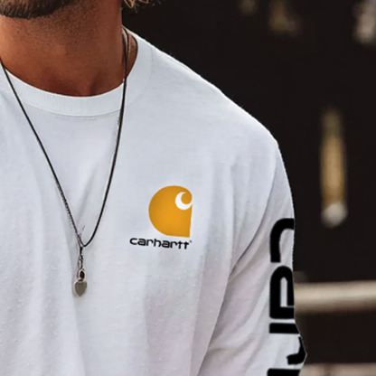 Men's Vintage White Western Denim Casual Round Neck Long Sleeve T-Shirt-Unitsen