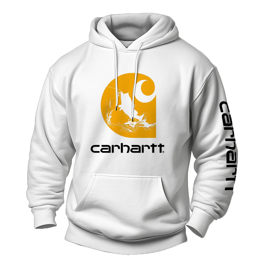 Men's Vintage Fishing Print Pocket Long Sleeve Hoodie-Unitsen