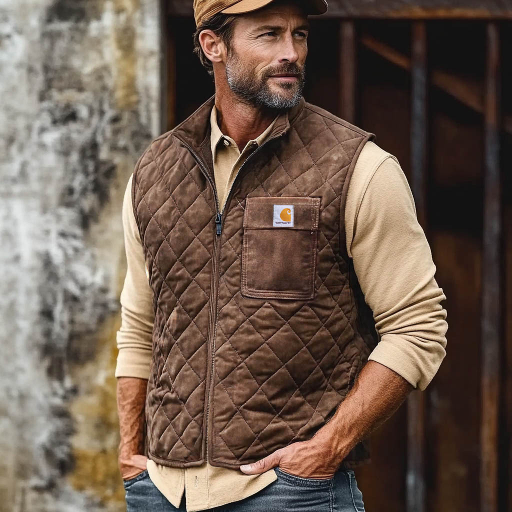 Carhartt Men's Vintage Suede Quilted Zip Vest Jacket-Unitsen