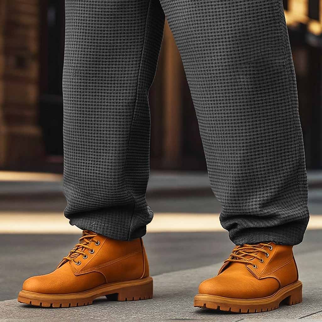 Men's Vintage Waffle Knit Embroidery Drawstring Waist Sweatpants-Unitsen