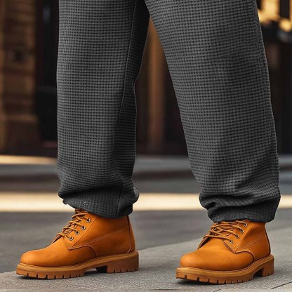 Men's Vintage Waffle Knit Embroidery Drawstring Waist Sweatpants-Unitsen