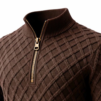 Men's Vintage Brown Cable Knit Half-Zip Sweater-Unitsen