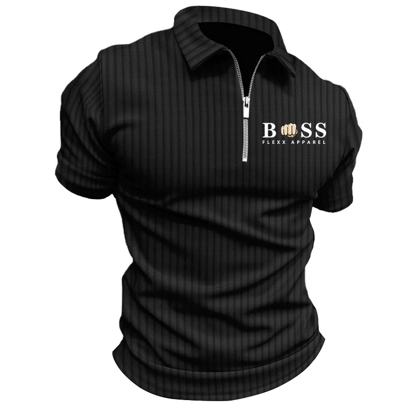 Men's T-Shirt Zipper Polo Stripe Print Outdoor Summer Daily Short Sleeve Tops-Unitsen