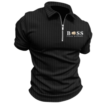 Men's T-Shirt Zipper Polo Stripe Print Outdoor Summer Daily Short Sleeve Tops-Unitsen