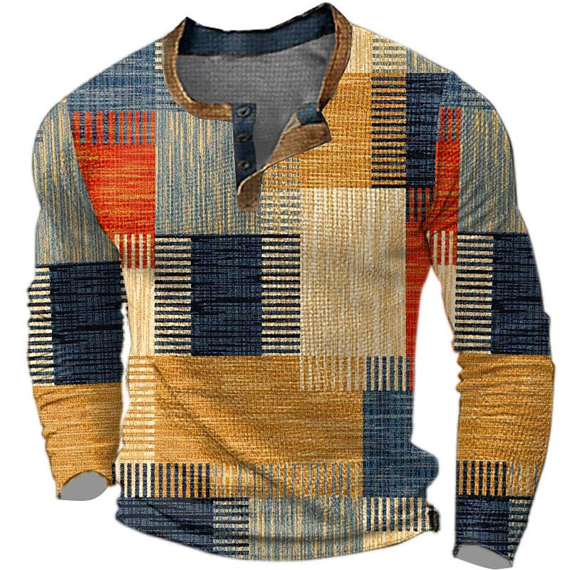 Men's Henley T-Shirt Vintage 3D Print Color Block Festival Holiday Outdoor Long Sleeve Top-Unitsen