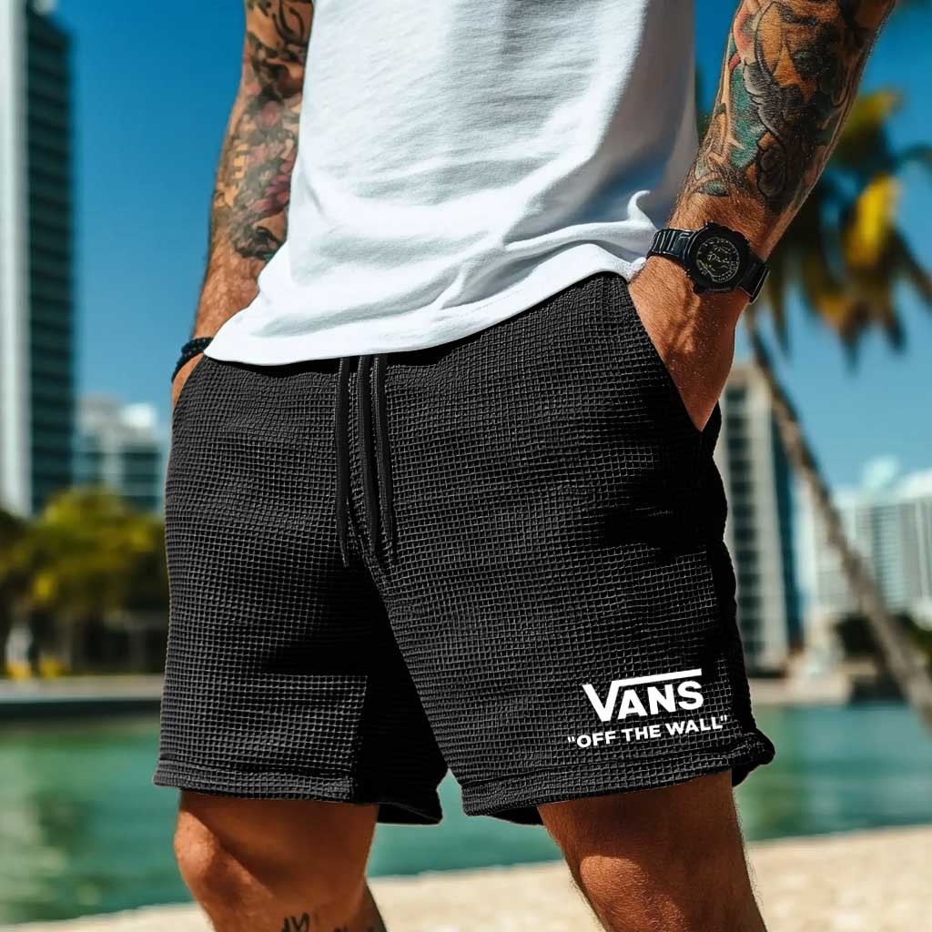Vans Men's Vintage Waffle Knit Surf Brown Elastic Drawstring Walkshort Shorts-Unitsen
