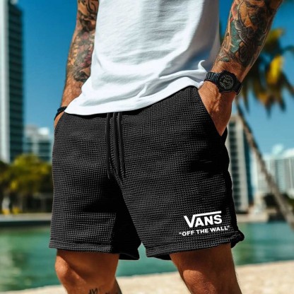 Vans Men's Vintage Waffle Knit Surf Brown Elastic Drawstring Walkshort Shorts-Unitsen