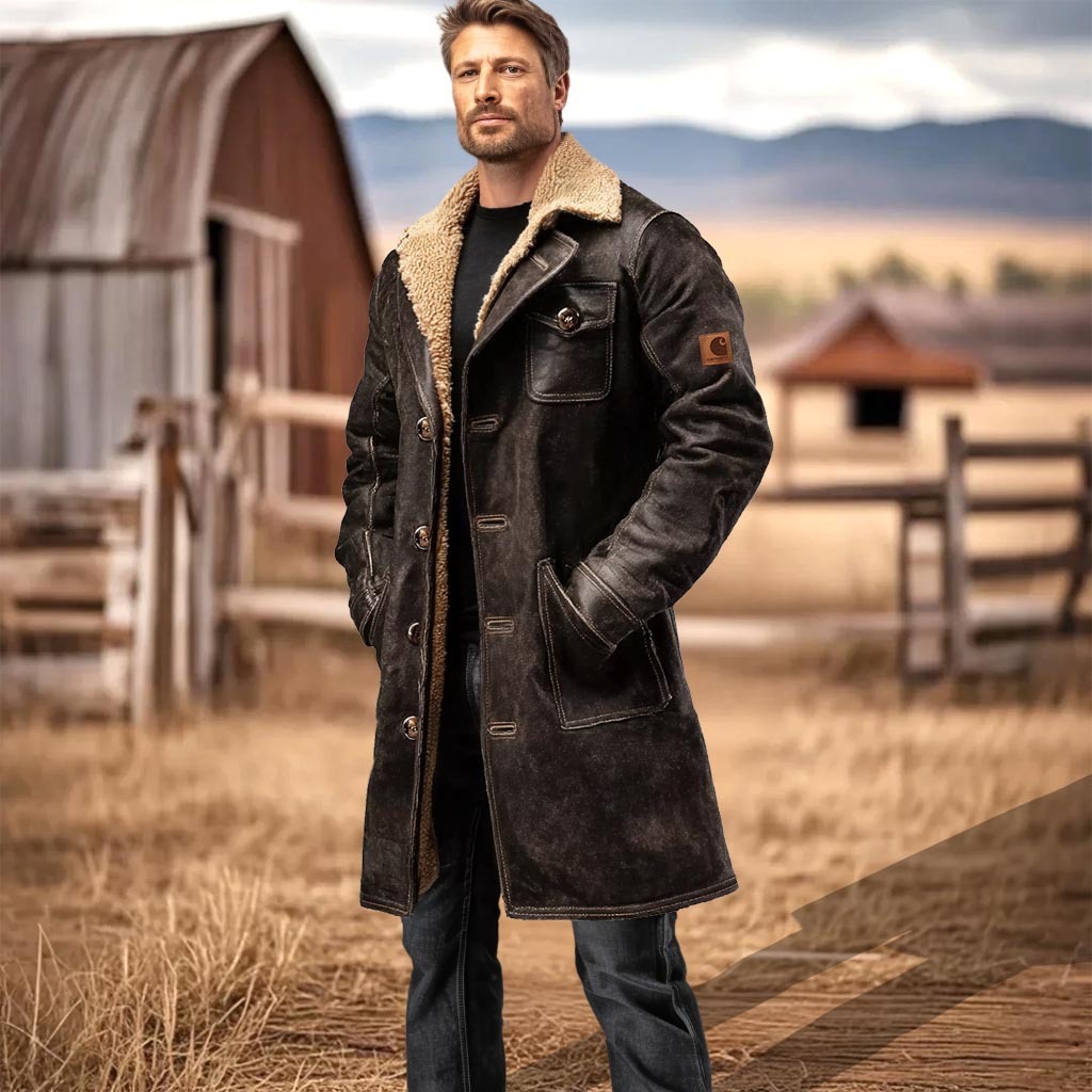 Men's Vintage Dark Brown Suede Leather Faux Fur Jacket Shearling Coat-Unitsen