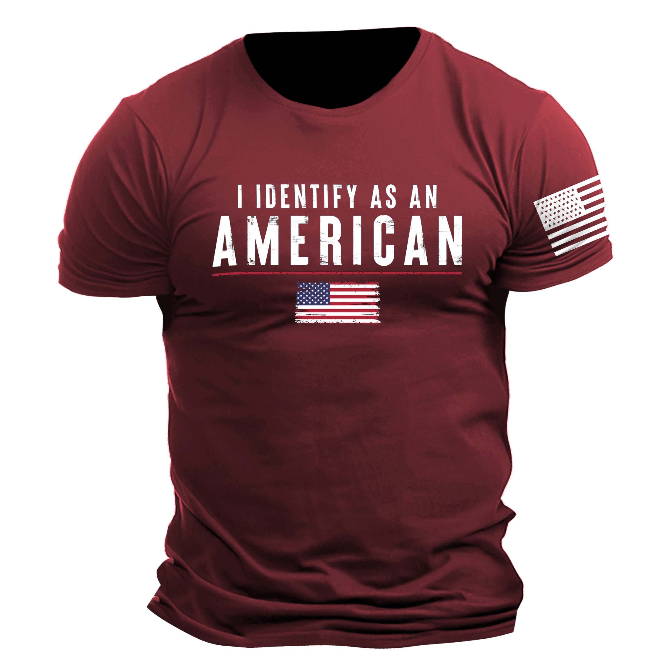 Men's Vintage I Identify As An American Patriotic Print Daily Short Sleeve Crew Neck T-Shirt-Unitsen