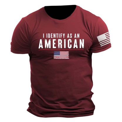 Men's Vintage I Identify As An American Patriotic Print Daily Short Sleeve Crew Neck T-Shirt-Unitsen