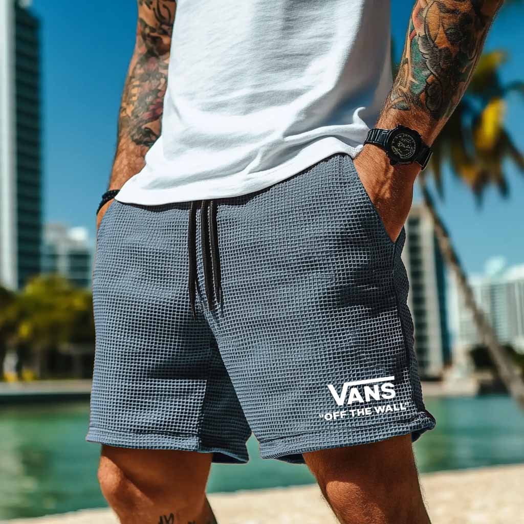Vans Men's Vintage Waffle Knit Surf Brown Elastic Drawstring Walkshort Shorts-Unitsen