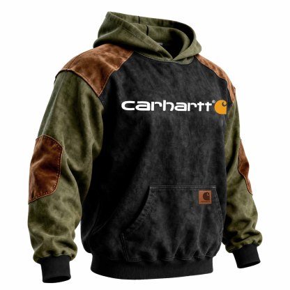 Men's Vintage Suede Contrasting Patches Pocket Hoodie-Unitsen