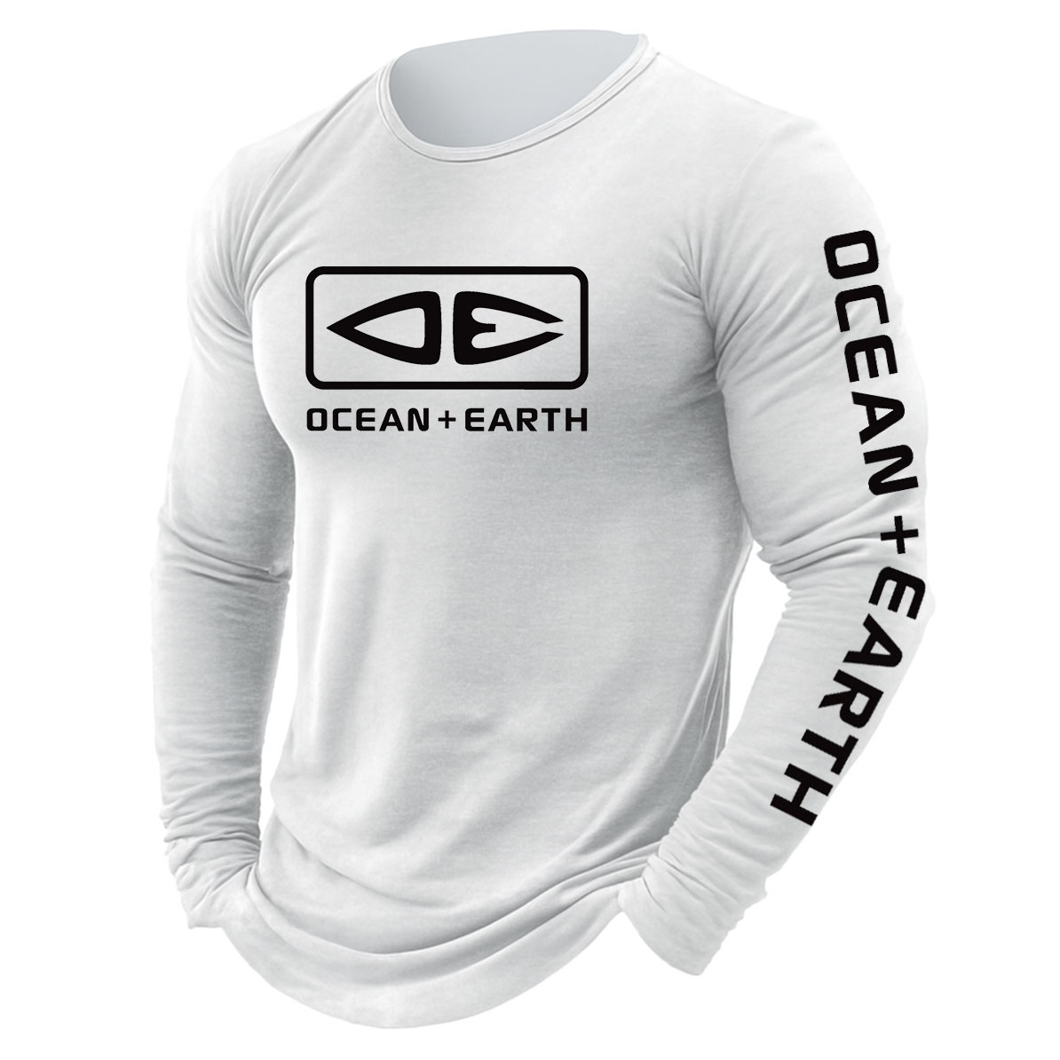 Men's Vintage Ocean Surfing Print Crewneck Long Sleeve T-Shirt-Unitsen