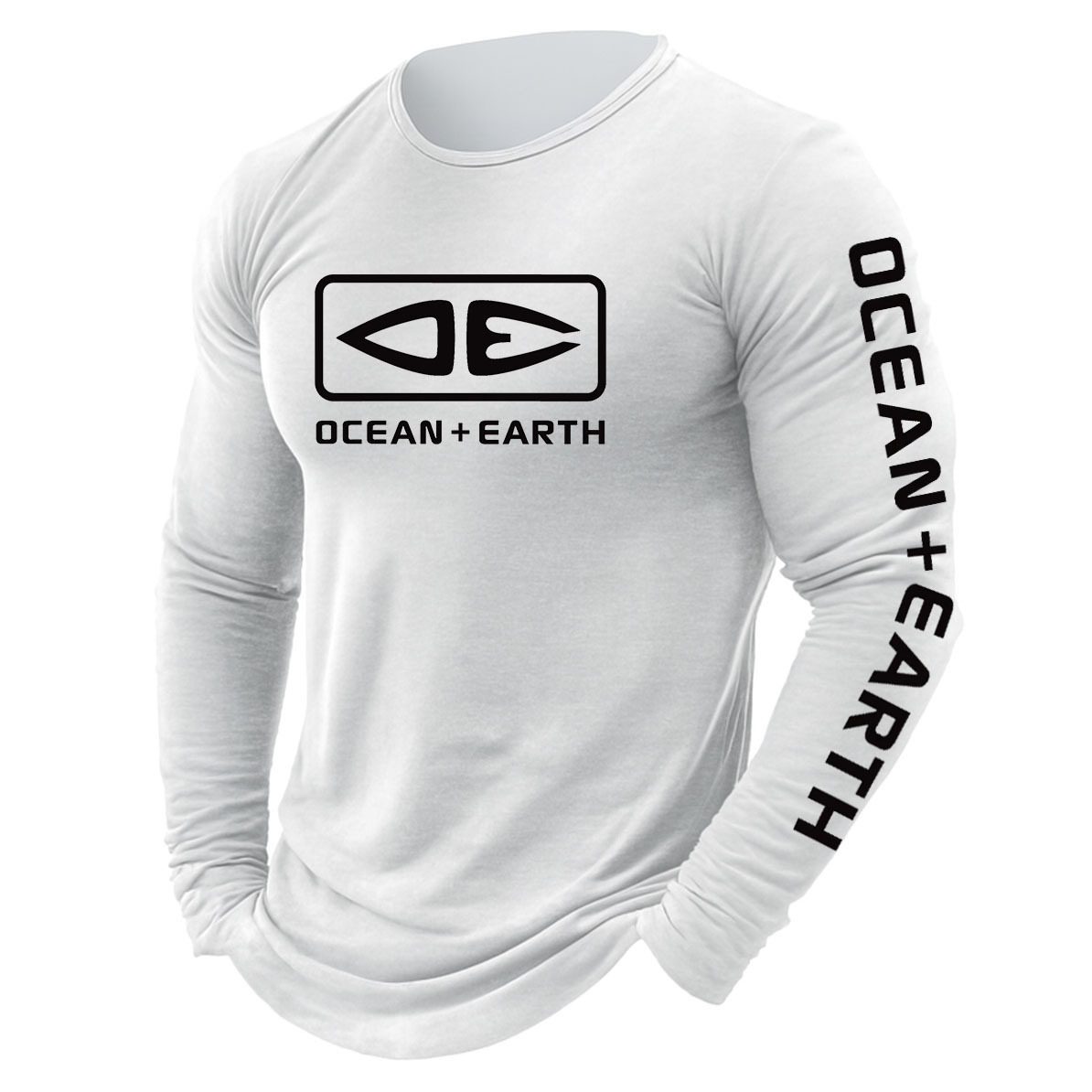 Men's Vintage Ocean Surfing Print Crewneck Long Sleeve T-Shirt-Unitsen