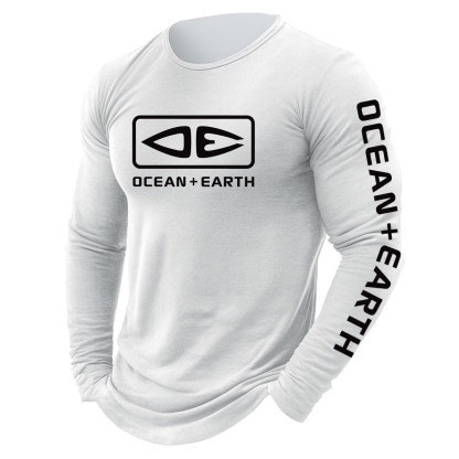 Men's Vintage Ocean Surfing Print Crewneck Long Sleeve T-Shirt-Unitsen