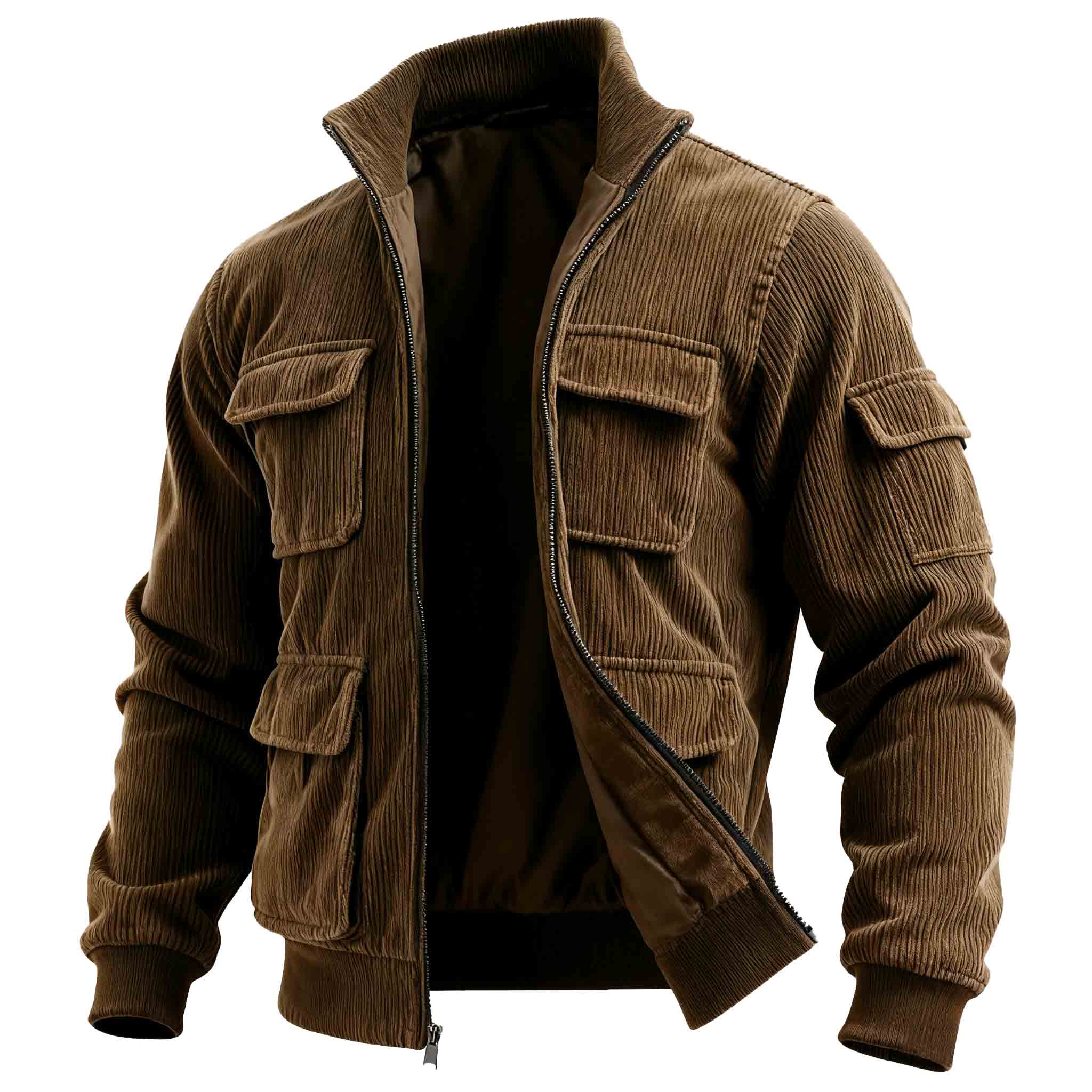 Men's Vintage Brown Corduroy Multiple Pockets Jacket