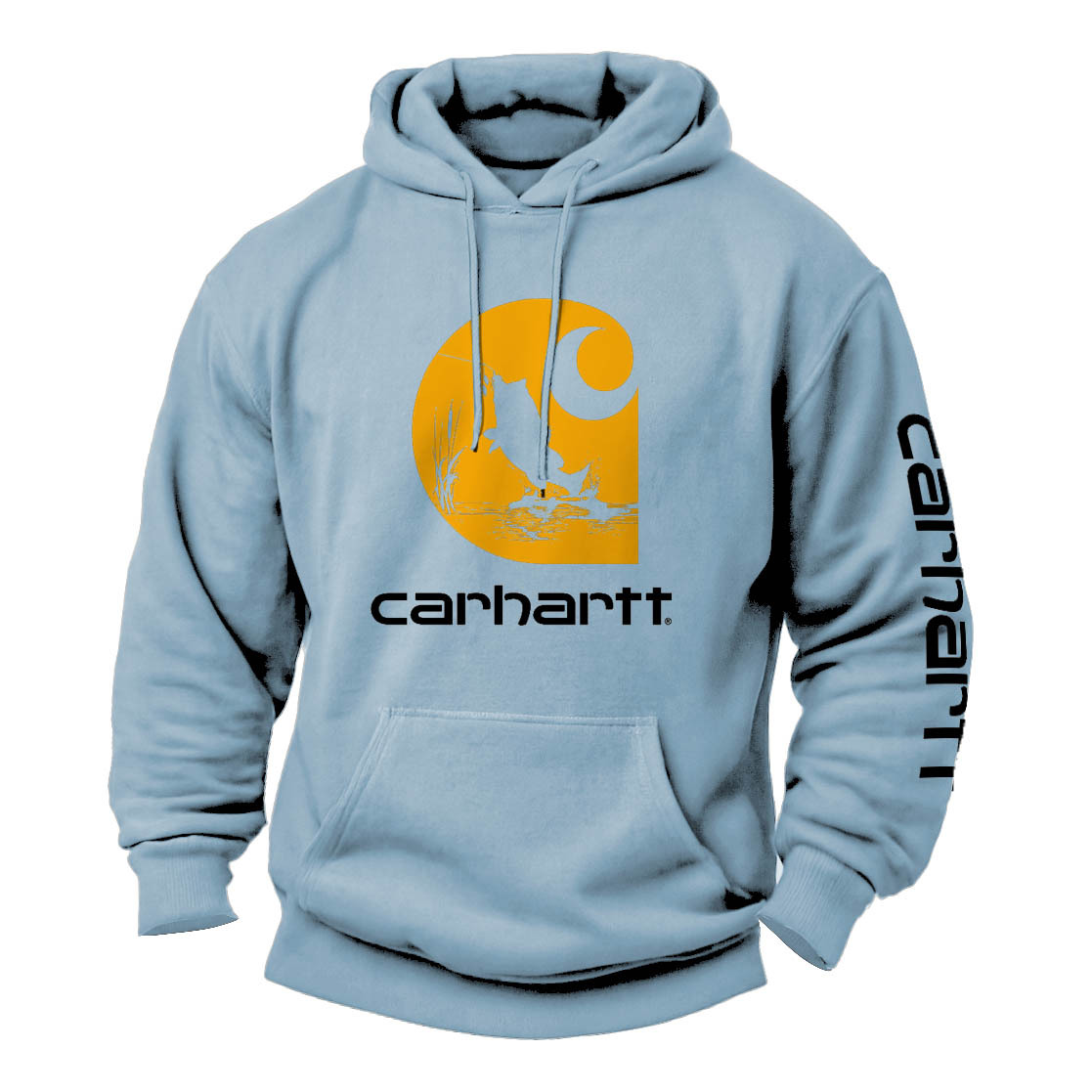 Men's Vintage Fishing Print Pocket Long Sleeve Hoodie-Unitsen