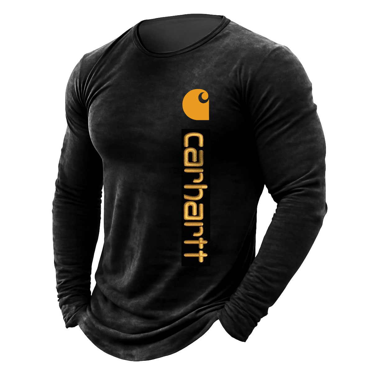 Men's Vintage Letter Print Cotton Long Sleeve Crew Neck T-Shirt