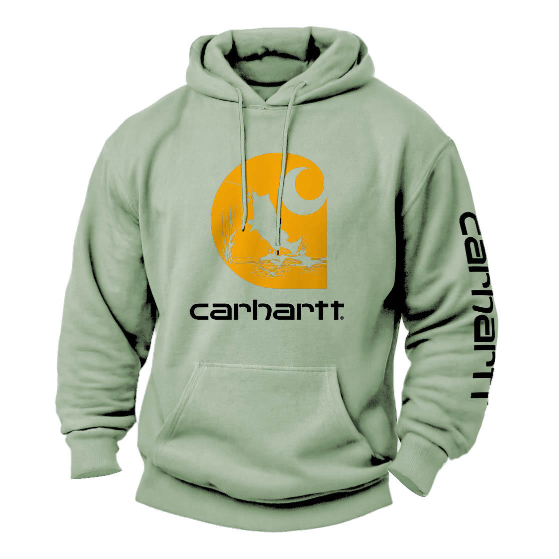 Men's Vintage Fishing Print Pocket Long Sleeve Hoodie-Unitsen