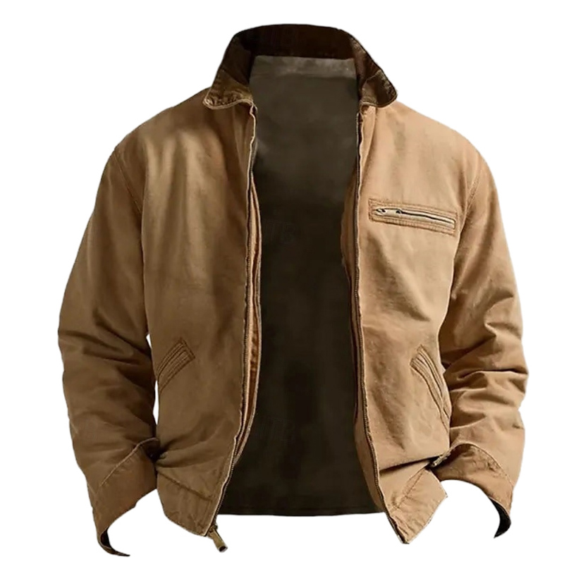 Men's Vintage Zipper Pocket Corduroy Lightweight Utility Cargo Lapel Jacket-Unitsen