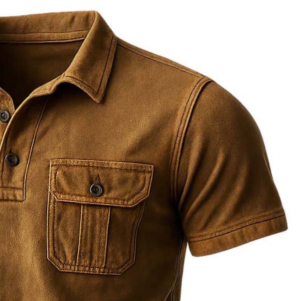 Men's Vintage Outdoor Pocket Polo Collar Short Sleeve T-shirt-Unitsen