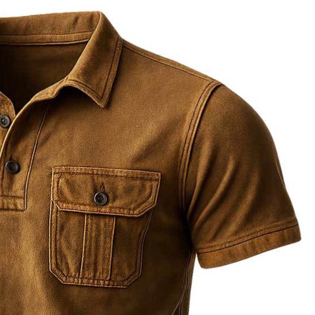 Men's Vintage Outdoor Pocket Polo Collar Short Sleeve T-shirt-Unitsen