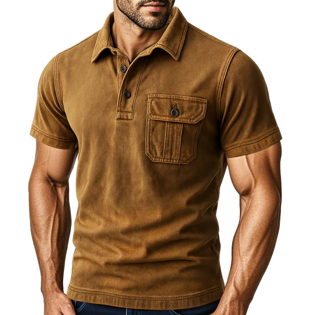 Men's Vintage Outdoor Pocket Polo Collar Short Sleeve T-shirt-Unitsen