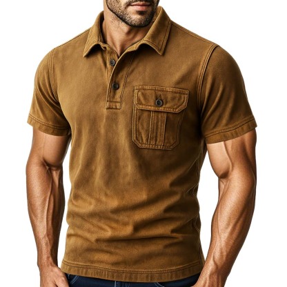 Men's Vintage Outdoor Pocket Polo Collar Short Sleeve T-shirt-Unitsen