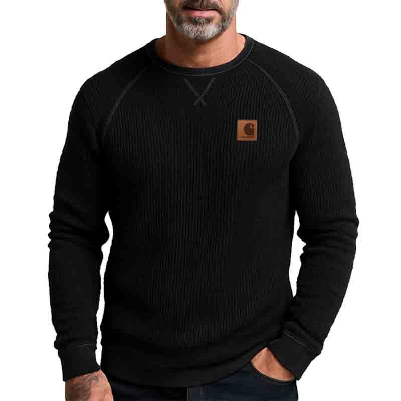 Men's Vintage Western Cowboy Waffle Knit Crew Neck Sweatshirt-Unitsen