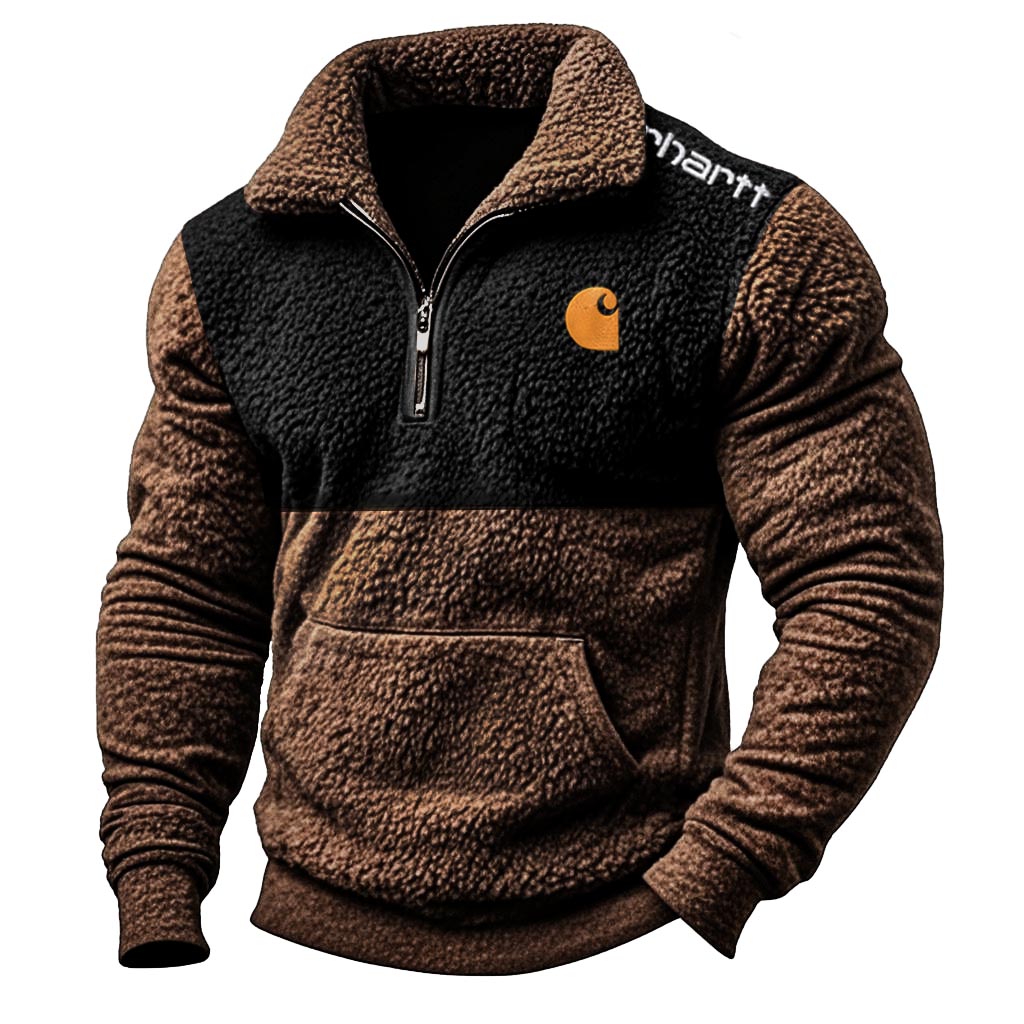 Men's Western Cowboy Embroidered Fleece Quarter Zip Collar Sweatshirt-Unitsen