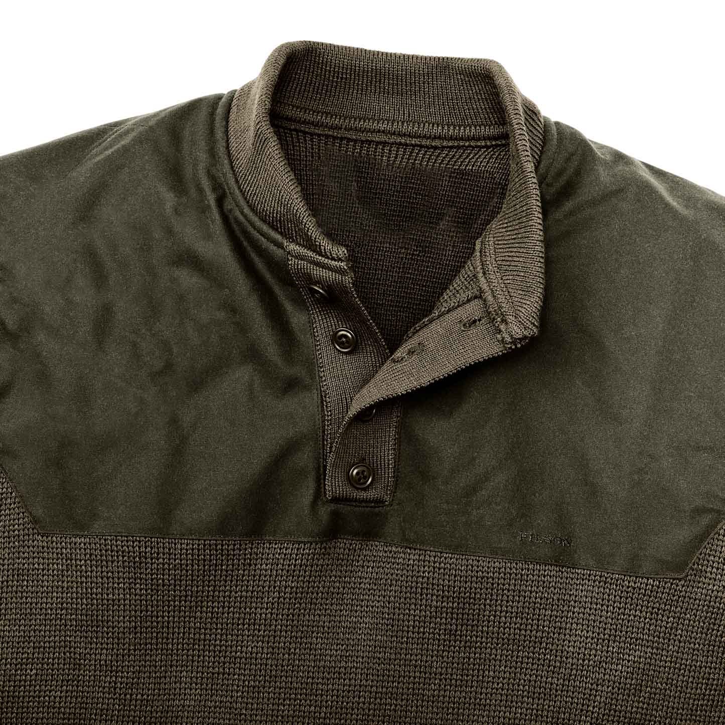 Men's Vintage Army Green Paneled Knit Henley Sweater-Unitsen
