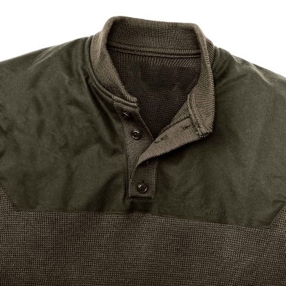 Men's Vintage Army Green Paneled Knit Henley Sweater-Unitsen