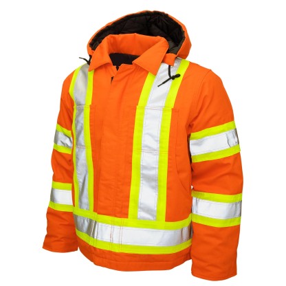 Men's Orange Work Tough Duck Duck Safety Hooded Jacket