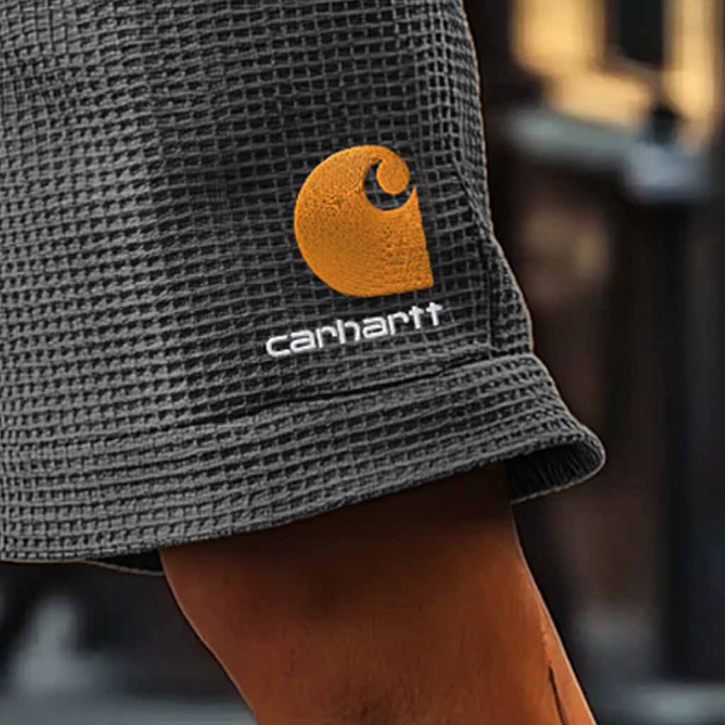 Men's Vintage Waffle Knit Surf Pocket Elastic Drawstring Shorts-Unitsen