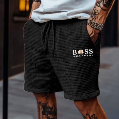 Men's Vintage Waffle Knit Beige Elastic Drawstring Board Surf Shorts-Unitsen