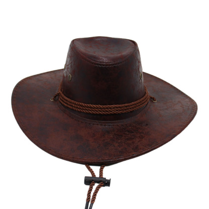 Unisex Western Cowboy Outdoor Visor Leather Hat-Unitsen