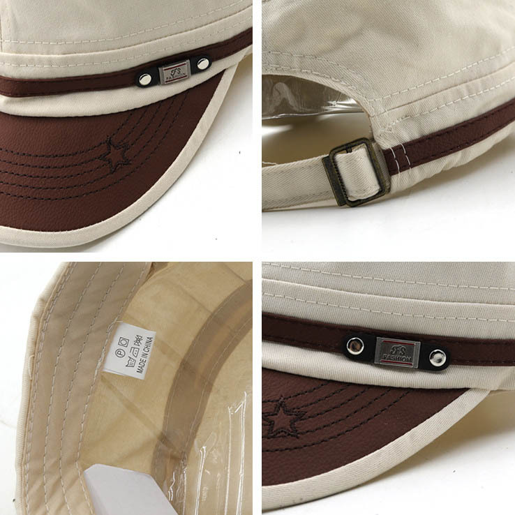 Men's Flat-top Leather Peaked Cap Military Cap Casual Sun Hat-Unitsen