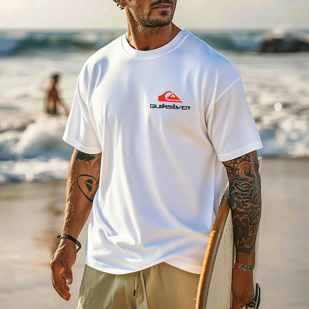 Quiksilver Men's Vintage Surfing Graphic Print Dark Gray Cotton Short Sleeve T-Shirt-Unitsen