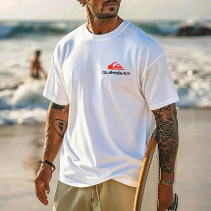 Quiksilver Men's Vintage Surfing Graphic Print Dark Gray Cotton Short Sleeve T-Shirt-Unitsen