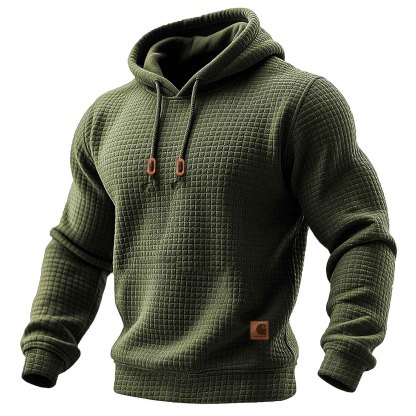 Men's Quilted Waffle Outdoor Sports Solid Color Long Sleeve Daily Tops Hoodie-Unitsen
