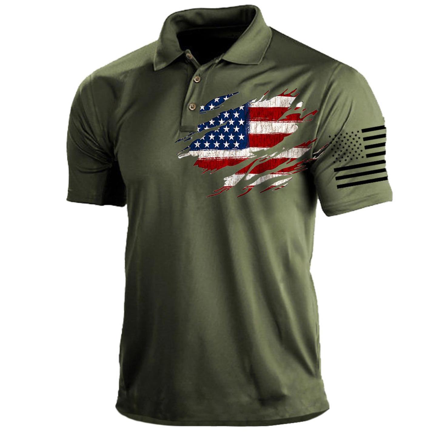 Men's T-Shirt Polo Vintage American Flag Independence Day Short Sleeve Outdoor Summer Daily Top Navy Blue Black Khaki-Unitsen