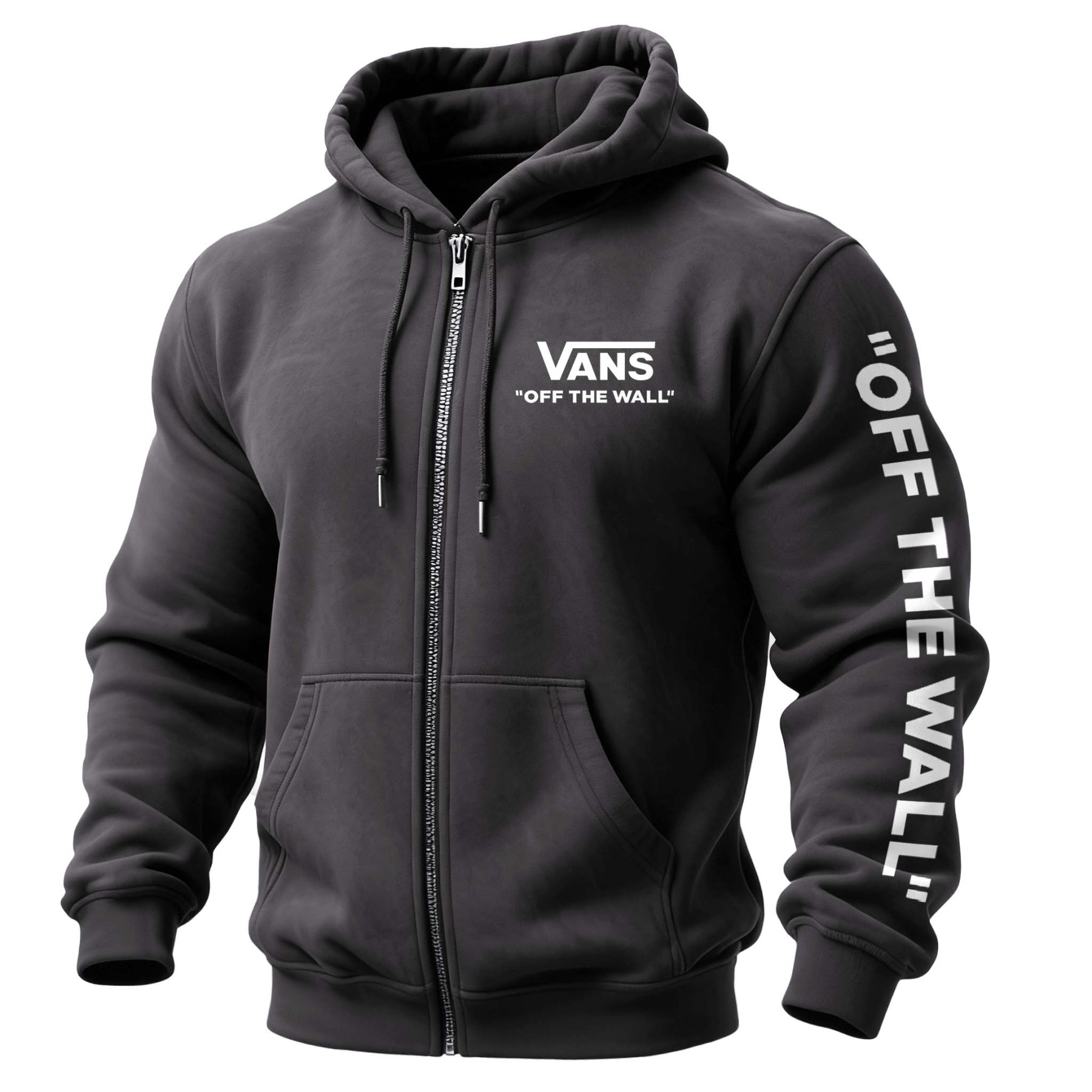 Men's Vintage Off The Wall Print Pocket Full-Zip Long Sleeve Hoodie Jacket-Unitsen