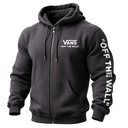 Men's Vintage Off The Wall Print Pocket Full-Zip Long Sleeve Hoodie Jacket-Unitsen