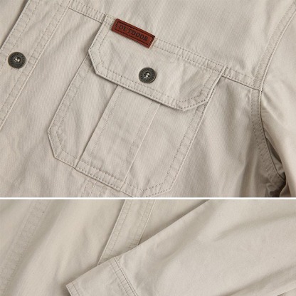 Men's Vintage Outdoor Workwear Pocket Long Sleeve Lapel Utility Shirt-Unitsen