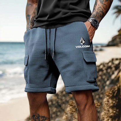 Volcom Men's Vintage Waffle Knit Casual Elastic Drawstring Walkshort Surf Cargo Shorts-Unitsen