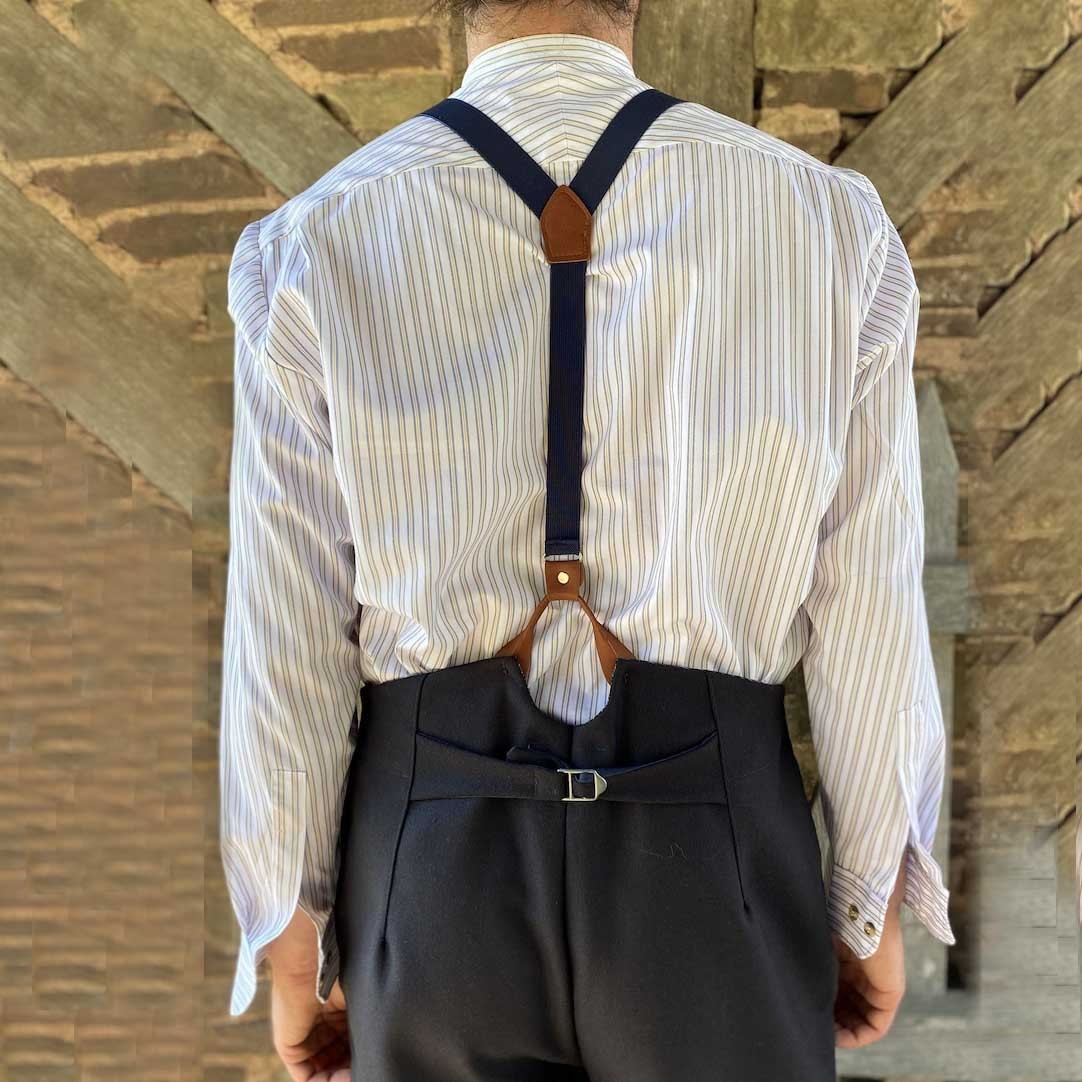 Men's Collarless Shirt Vintage Stripe Long Sleeve Daily Tops White-Unitsen