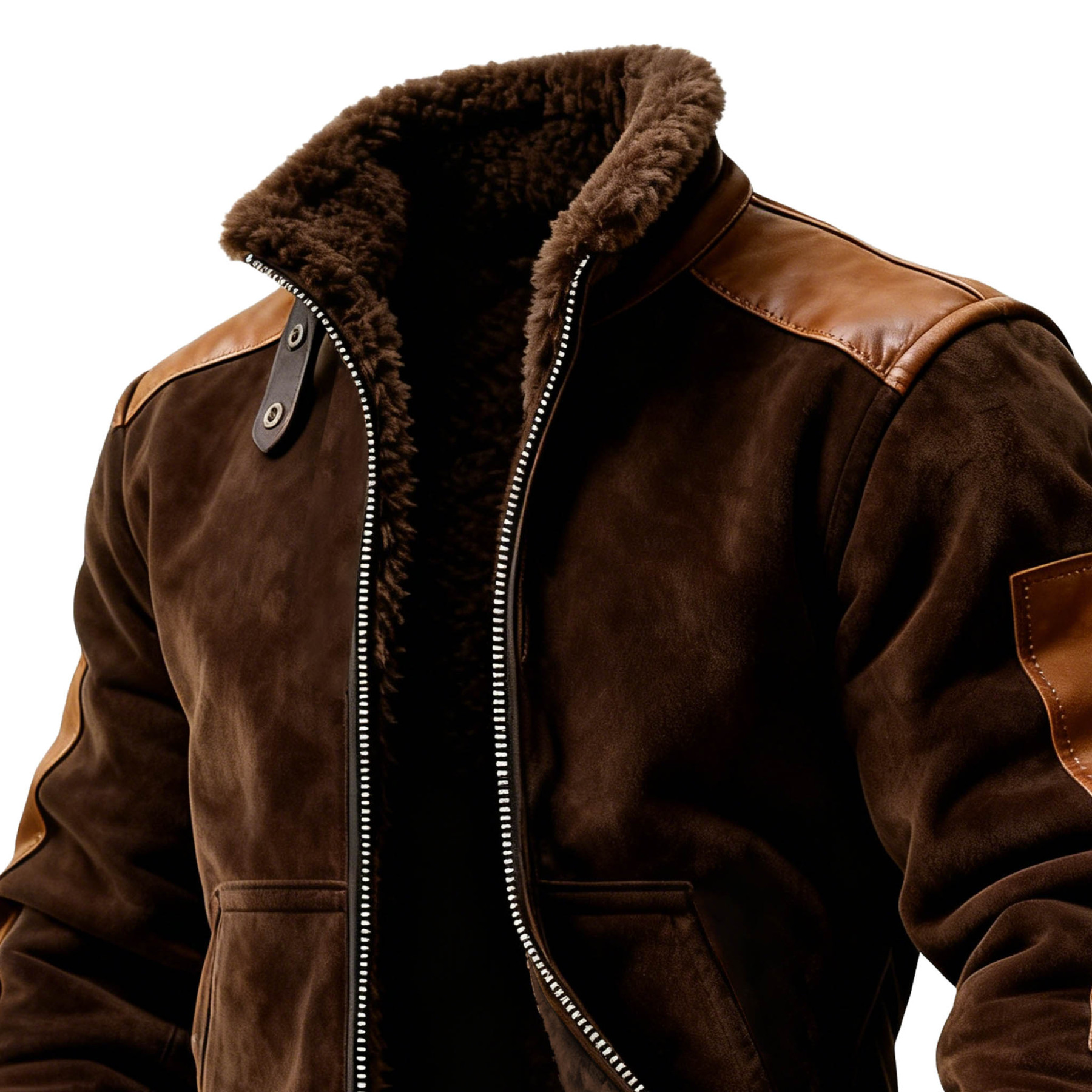 Men's Vintage Brown Suede Fleece Stand Collar Jacket