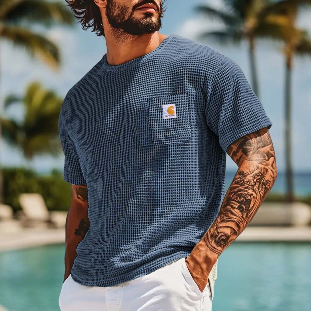 Men's Carhartt Vintage Waffle Knit Patch Pocket Short Sleeve Crew Neck T-Shirt-Unitsen