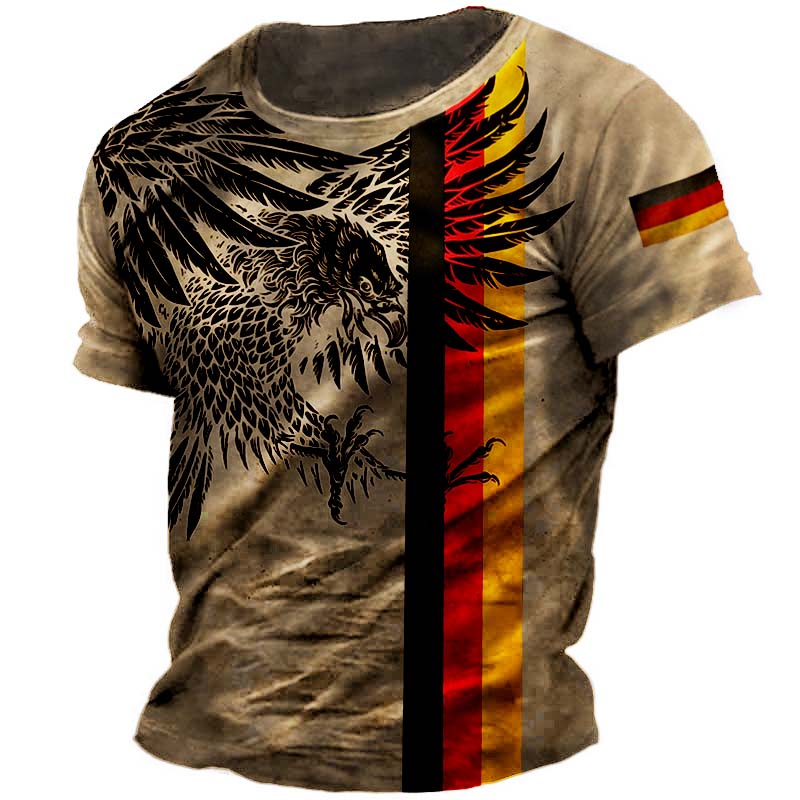 Plus Size Men's Outdoor Vintage German Flag Eagle Print T-Shirt-Unitsen