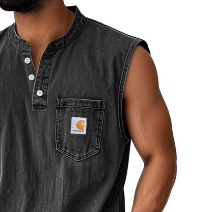 Carhartt Men's Vintage Distressed Pocket Henley Sleeveless Tank Top-Unitsen